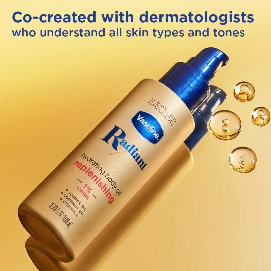 Vaseline Replenishing Hydrating Body Oil, with 1% Lipids, Jojoba Oil, Coconut Oil, & Vitamin E, 3.7 FL OZ - 24hrsmart